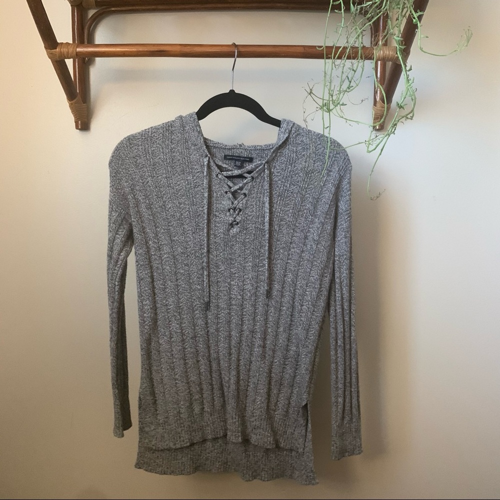 American Eagle Soft Lace Up Hooded Sweater